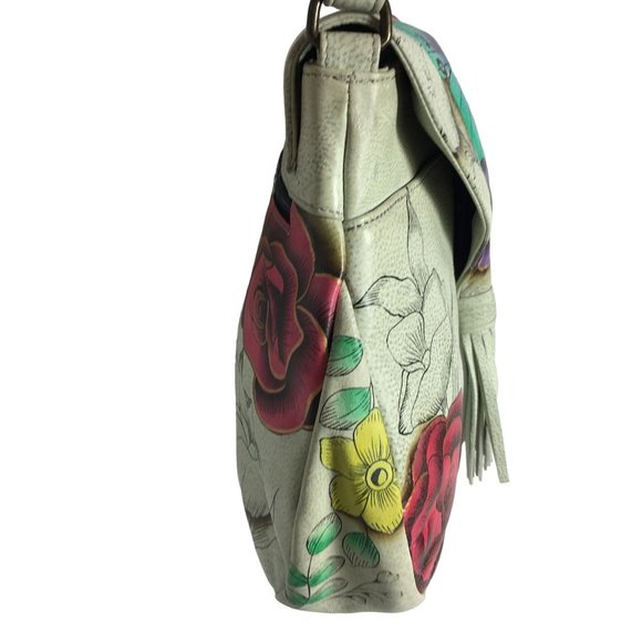 Anuschka NEVER USED Handpainted Leather Shoulder Bag Tassel Butterfly - Picture 8 of 12